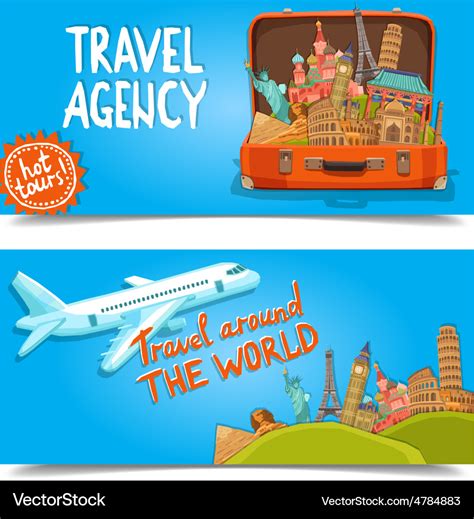 Around the world travel agency horizontal banners Vector Image