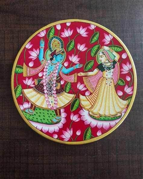 Pichwai Painting on Wall Hanging Plate Beautiful Radha Krishna Dancing ...