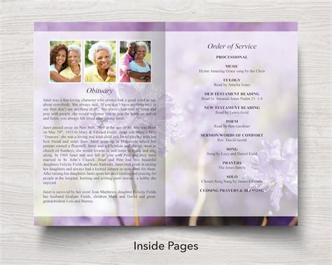 Purple Flowers Funeral Program Template Purple Memorial - Etsy