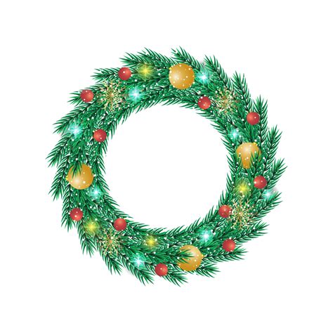 Christmas Wreath With Pine Branch Ball And Light Vector, Christmas Wreath, Christmas, Frame PNG ...