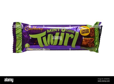 Cadbury Twirl chocolate mint flavour limited edition isolated on white ...