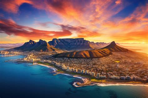 Aerial view of Table Mountain and Cape Town, South Africa. Aerial ...