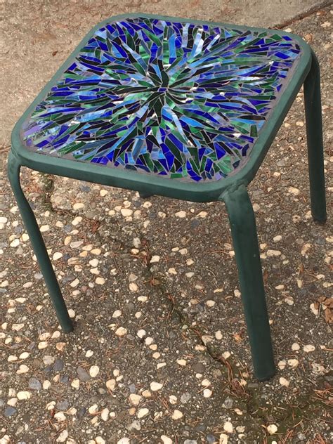 Patio side table - I used mosaic mesh with stained glass. | Mosaic, Patio side table, Unique doors