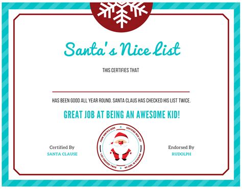 Free Printable Nice List Certificate Template