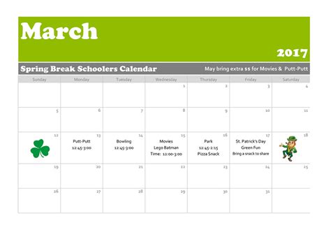 Spring Break Schoolers Calendar » Bowen Road Day School