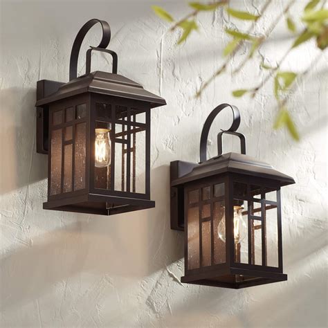 Bester Bronze and Glass Outdoor Lantern Wall Lights Set of 2 - #80Y55 ...