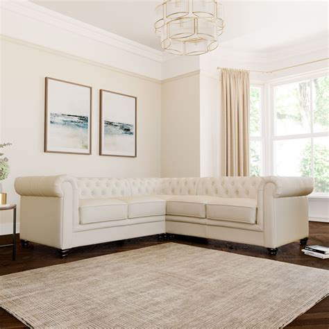 Hampton Ivory Leather Chesterfield Corner Sofa | Furniture Choice