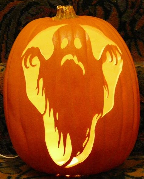 Ghoulish Ghost pattern I carved on a foam pumpkin. | Pumpkin carving, Pumpkin art, Carving