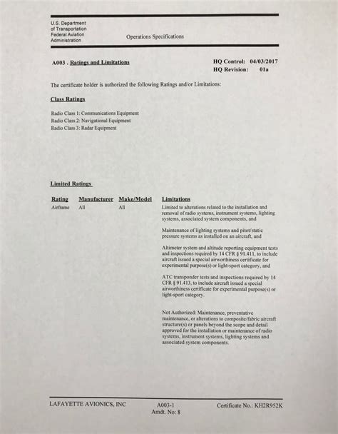 FAA Certifications – Lafayette Avionics, Inc.