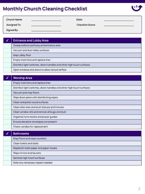 Church Cleaning Checklist | Xenia Templates