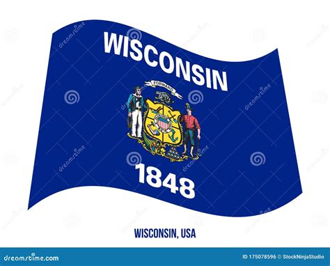 Wisconsin Flag Waving Vector Illustration on White Background. USA State Flag Stock Vector ...