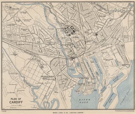 CARDIFF vintage city town plan. Wales. WARD LOCK 1950 old vintage map chart