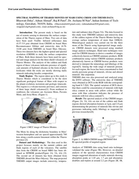 (PDF) Spectral Mapping of Tharsis Montes of Mars Using CRISM and THEMIS ...