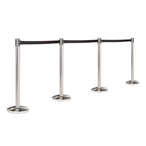 Black & Chrome Retractable Crowd Control Barrier Posts Queue Management Safety System 2 Metres ...