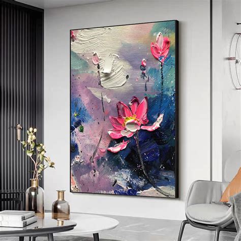 Large Original Pink Lotus Oil Painting on Canvas Modern - Etsy