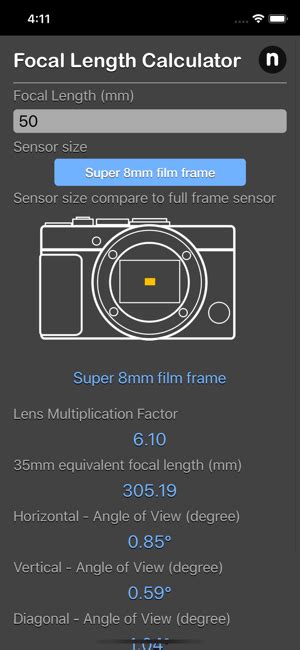 Focal Length Calculator iOS Apps for iPhone and iPad | Nitrio