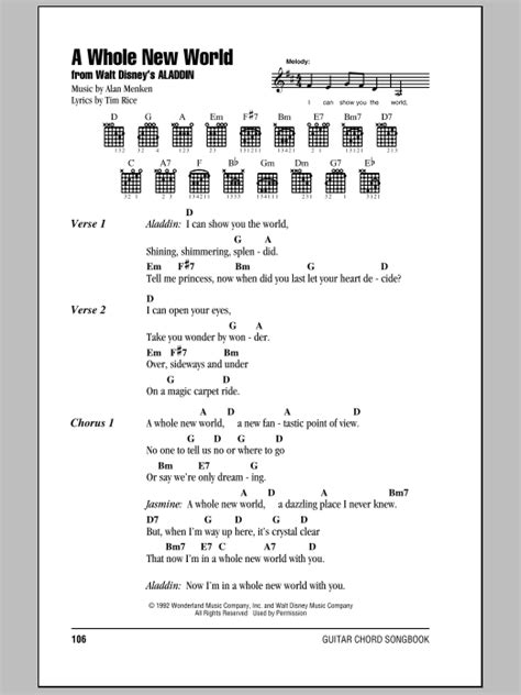 A Whole New World by Alan Menken - Guitar Chords/Lyrics - Guitar ...