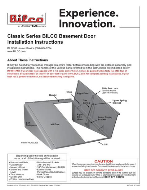 (PDF) Classic Series BILCO Basement Door Installation … Series BILCO Basement Door Installation ...