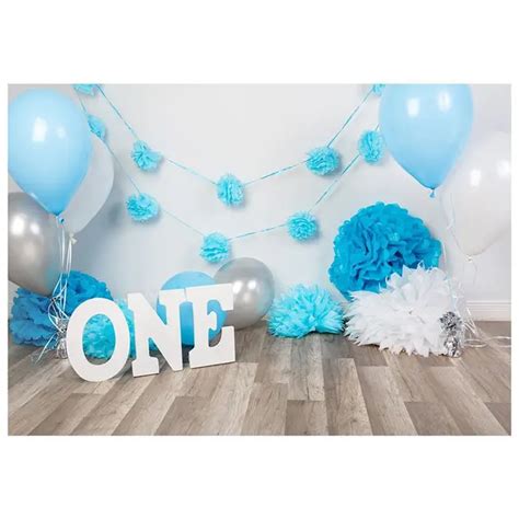 7x5ft Photography Backdrops baby boys 1st Birthday Blue balloons flowers party banner studio ...