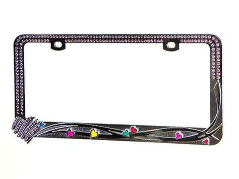 Chrome Metal License Plate Frame w/ Purple Diamante Rhinestones and ...