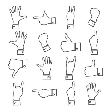 Set Of Hand Gestures And Signs Vector Eps 10 With Emoji Hand Icons And Symbols Vector, Finger ...