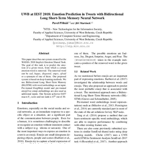 UWB at IEST 2018: Emotion Prediction in Tweets with Bidirectional Long ...