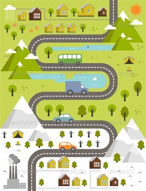 Cartoon Map of Town | Cartoon map, Road map design, Illustrated map