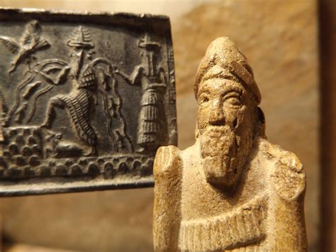 Sumerian statue and seal impression replica. Enki, Ishtar, Shamash ...