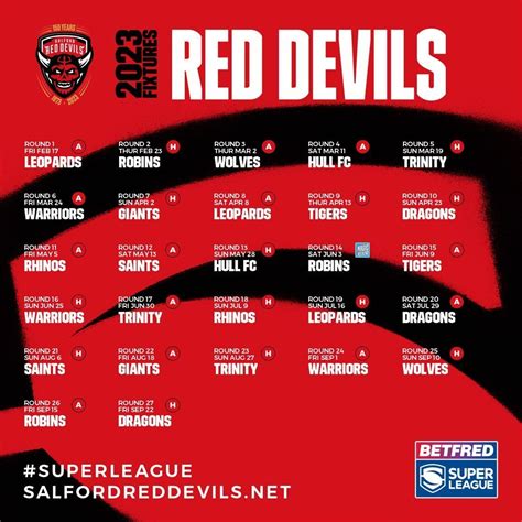 SALFORD RED DEVILS 2023 BETFRED SUPER LEAGUE FIXTURE LIST - Salford Red ...