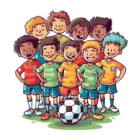 Soccer Team Vector, Sticker Clipart Funny Children Soccer Team Group ...