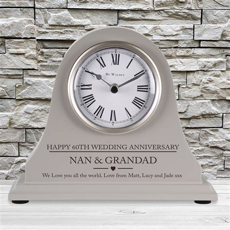 60th Wedding Anniversary Gift Personalised Engraved Grey Mantel Clock ...