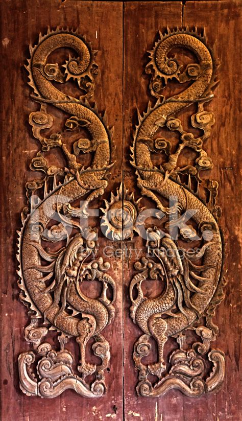 Wooden Door Carved Dragon Chinese stock photos - FreeImages.com