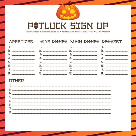 Printable Potluck Sign Up Sheet