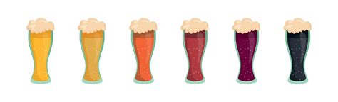 Set of 6 glasses of different types of beer - Vector 11765937 Vector ...