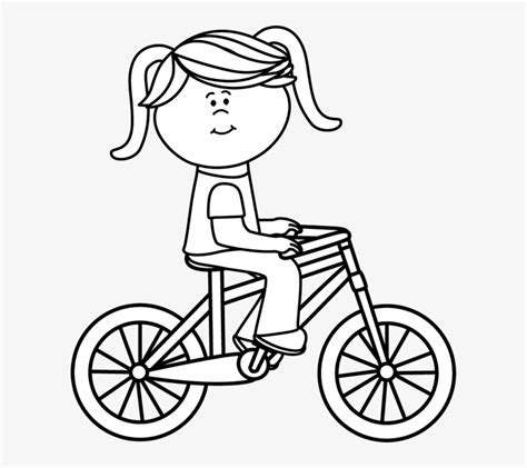 Black & White Girl Riding A Bicycle Clip Art - Ride A Bike Colouring ...