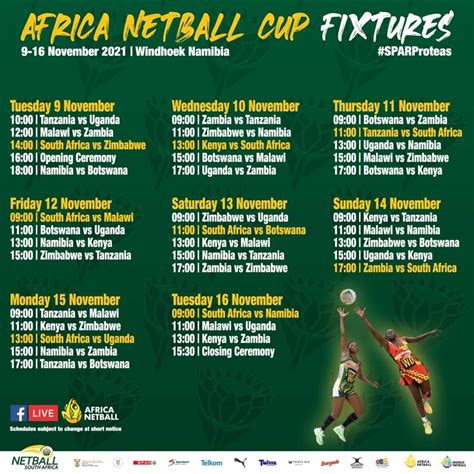 🏆 Africa Netball Cup FIXTURES 📋 📹... - Netball South Africa | Facebook