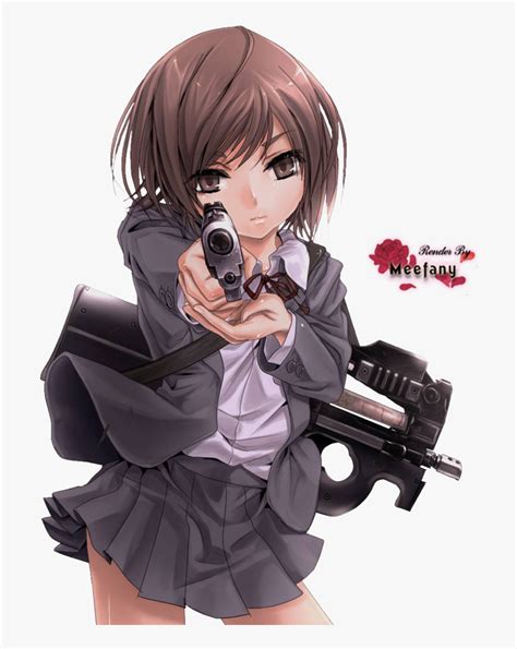 Sad Anime Girl Gun , Png Download - Anime Girl Holding Gun, Transparent Png - kindpng