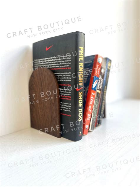 Book Ends 1 Pair , Curved Wooden Book Ends for Desks or Shelves, Available in Natural Wood or ...