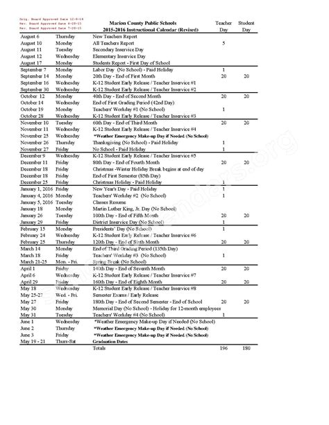 Marion County School District Calendars – Ocala, FL