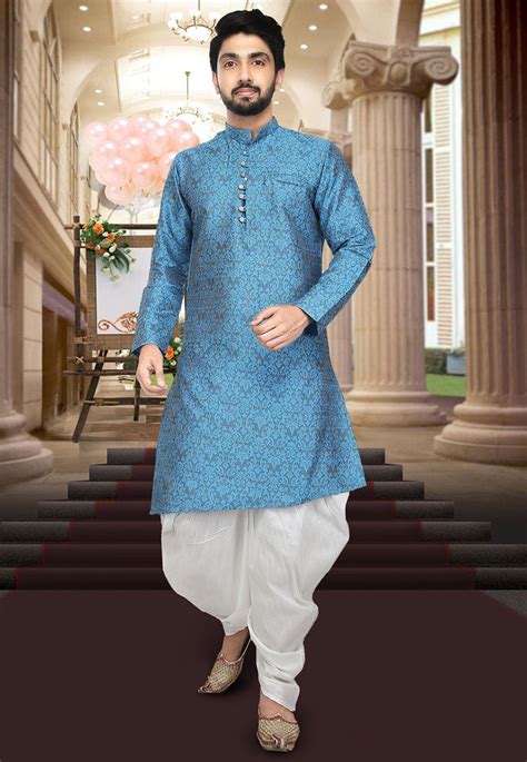 Buy Woven Art Silk Jacquard Dhoti Kurta in Sky Blue Online : MTX301 - Utsav Fashion