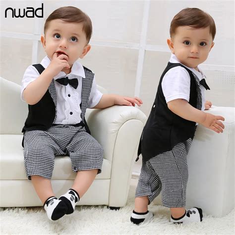 Baby Boy Tuxedos Romper 2017 New Summer Gentleman Plaid Clothing For ...