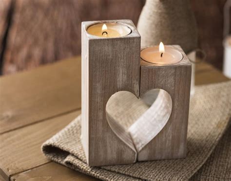 Wooden Candle Holders, Rustic Heart Candle Holders, Decorative Candle ...