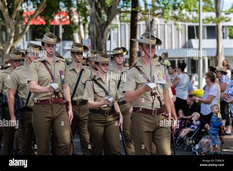 Australian Army Cadets dressed in full formal uniform, marching together proudly at the ANZAC ...