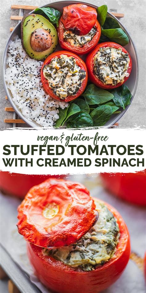 Vegan Stuffed Tomatoes With Creamed Spinach - Earth of Maria