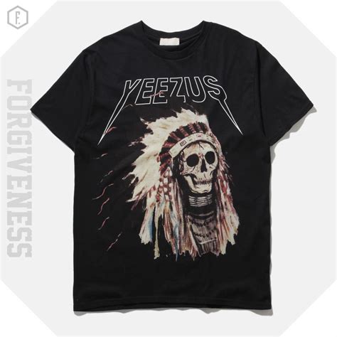 Yeezus Tour Merch Indian Chief Skeleton Headress T Shirt Shirt Kanye West Shirts Short Sleeve ...