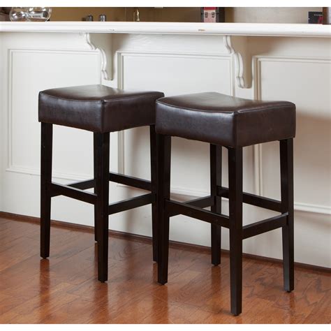 Shop Lopez 30-inch Brown Leather Backless Bar Stools (Set of 2) by ...