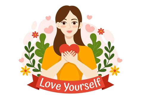 Self Love Vector Illustration with Women Love Yourself, Relaxation, Motivational Phrases and ...