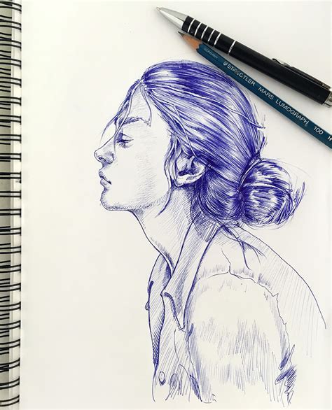 Blue ballpoint pen drawings :: Behance