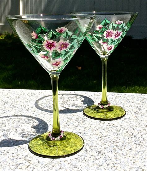 Hand Painted Martini Glasses With Flowers and by ipaintitpretty