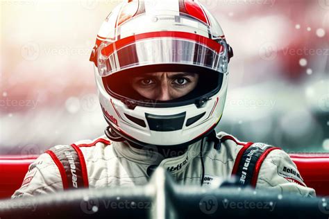 Closeup of a young male car racer in a red helmet driving a race car. 27443129 Stock Photo at ...